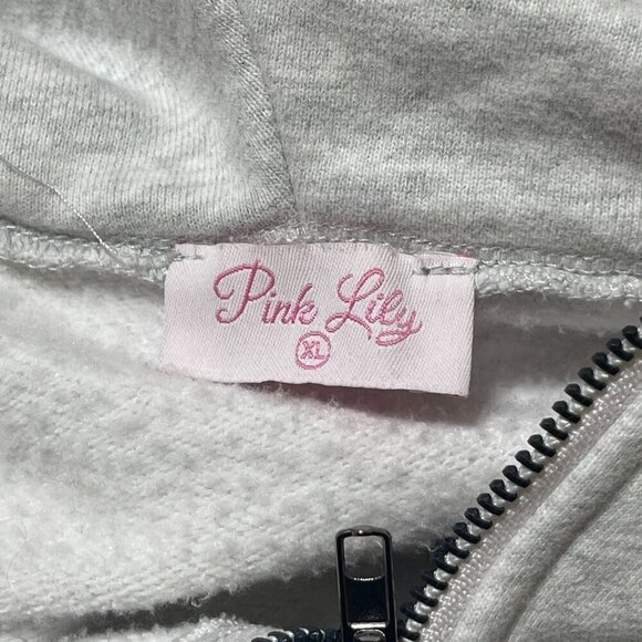 Pink Lily Cropped 1/4 Zip Hoodie Sweatshirt Gray Size XL Extra Large Cotton - Picture 4 of 7